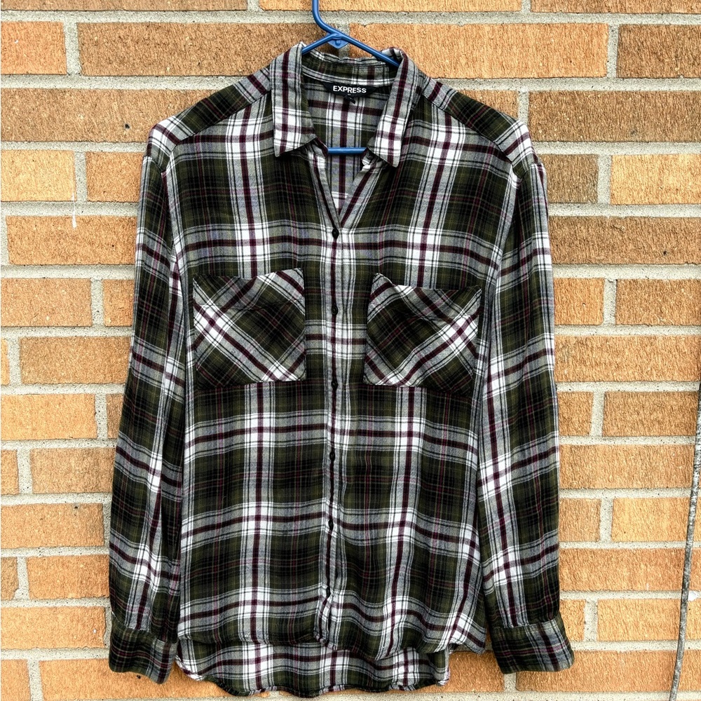 Express Green Plaid Shirt - Picture 3 of 5
